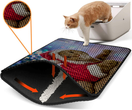 Covoras litiera pentru colectarea granulelor de nisip, Paws &amp; Whiskers, Nrszn0175, 50% PVC/50% poliester, Multicolor