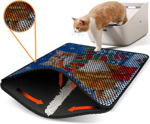 Covoras litiera pentru colectarea granulelor de nisip, Paws &amp; Whiskers, Nrszn0176, 50% PVC/50% poliester, Multicolor