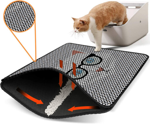 Covoras litiera pentru colectarea granulelor de nisip, Paws &amp; Whiskers, Nrszn0181, 50% PVC/50% poliester, Multicolor
