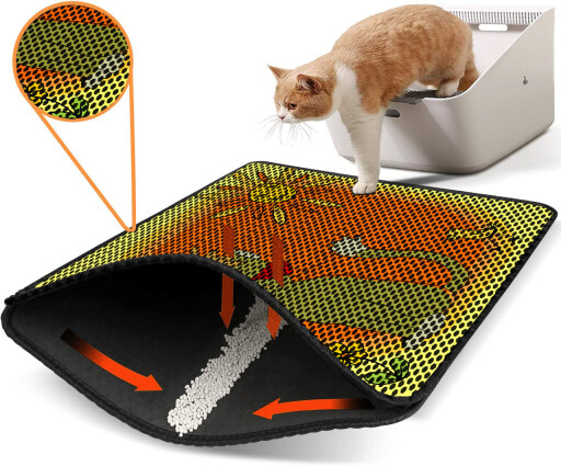 Covoras litiera pentru colectarea granulelor de nisip, Paws &amp; Whiskers, Nrszn0183, 50% PVC/50% poliester, Multicolor