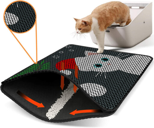 Covoras litiera pentru colectarea granulelor de nisip, Paws &amp; Whiskers, Nrszn0185, 50% PVC/50% poliester, Multicolor