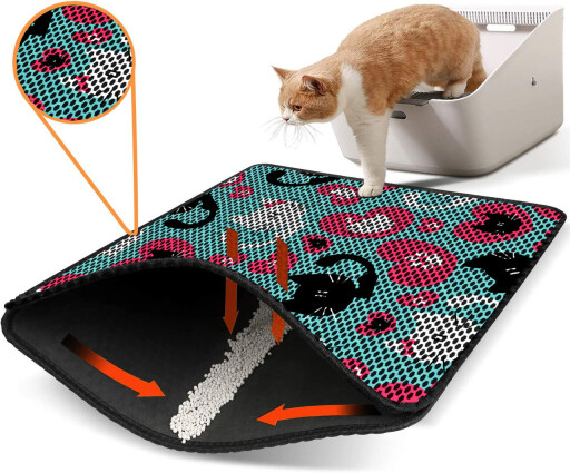 Covoras litiera pentru colectarea granulelor de nisip, Paws &amp; Whiskers, Nrszn0186, 50% PVC/50% poliester, Multicolor