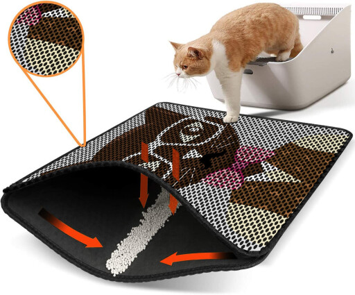 Covoras litiera pentru colectarea granulelor de nisip, Paws &amp; Whiskers, Nrszn0187, 50% PVC/50% poliester, Multicolor