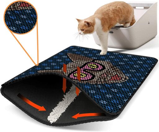 Covoras litiera pentru colectarea granulelor de nisip, Paws &amp; Whiskers, Nrszn0188, 50% PVC/50% poliester, Multicolor