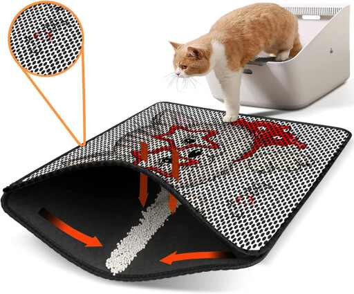 Covoras litiera pentru colectarea granulelor de nisip, Paws &amp; Whiskers, Nrszn0190, 50% PVC/50% poliester, Multicolor