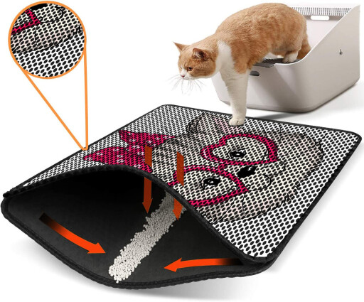 Covoras litiera pentru colectarea granulelor de nisip, Paws &amp; Whiskers, Nrszn0191, 50% PVC/50% poliester, Multicolor