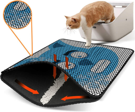 Covoras litiera pentru colectarea granulelor de nisip, Paws &amp; Whiskers, Nrszn0192, 50% PVC/50% poliester, Multicolor