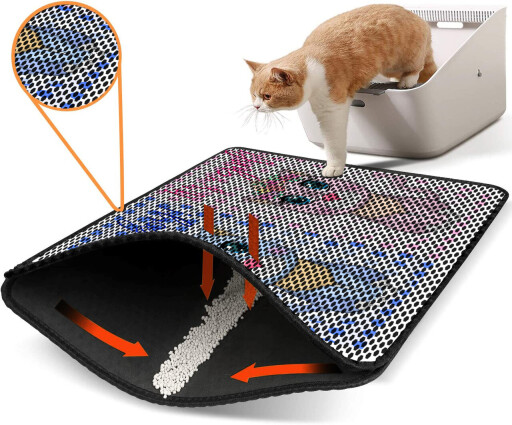 Covoras litiera pentru colectarea granulelor de nisip, Paws &amp; Whiskers, Nrszn0197, 50% PVC/50% poliester, Multicolor
