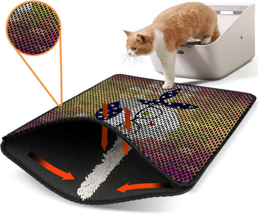 Covoras litiera pentru colectarea granulelor de nisip, Paws &amp; Whiskers, Nrszn0198, 50% PVC/50% poliester, Multicolor