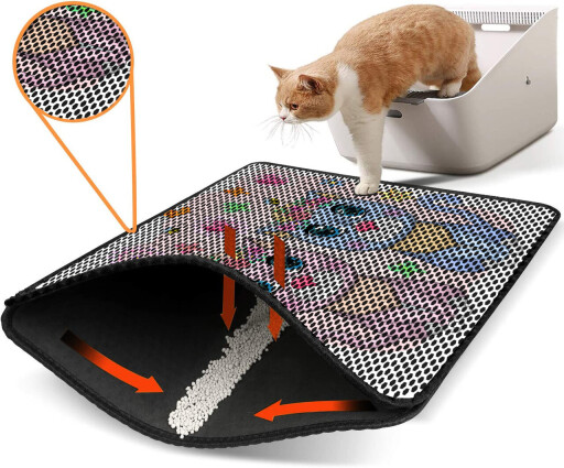 Covoras litiera pentru colectarea granulelor de nisip, Paws &amp; Whiskers, Nrszn0199, 50% PVC/50% poliester, Multicolor