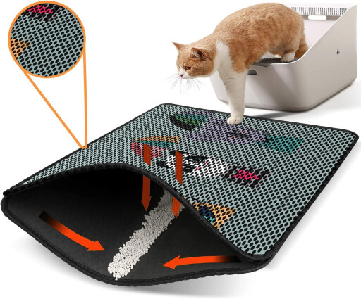 Covoras litiera pentru colectarea granulelor de nisip, Paws &amp; Whiskers, Nrszn0200, 50% PVC/50% poliester, Multicolor