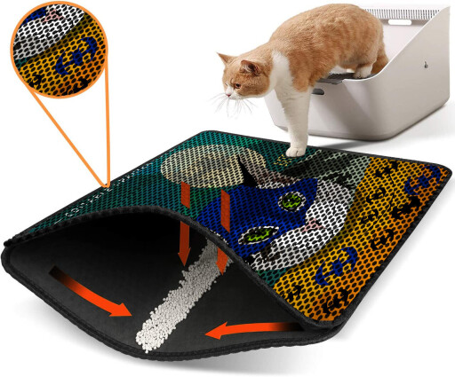 Covoras litiera pentru colectarea granulelor de nisip, Paws &amp; Whiskers, Nrszn0202, 50% PVC/50% poliester, Multicolor