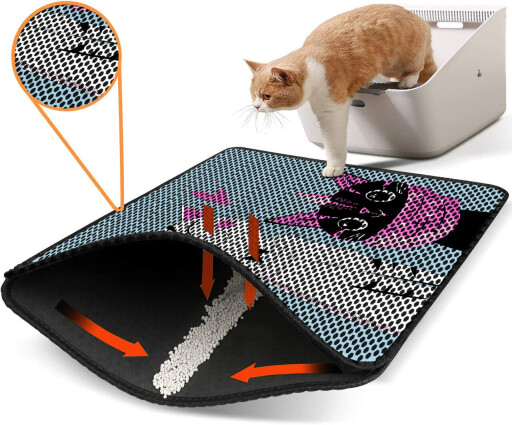 Covoras litiera pentru colectarea granulelor de nisip, Paws &amp; Whiskers, Nrszn0204, 50% PVC/50% poliester, Multicolor