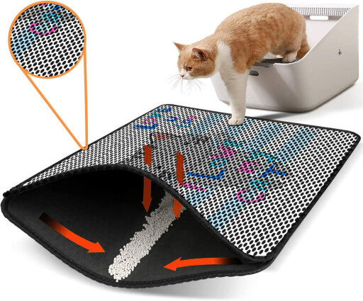 Covoras litiera pentru colectarea granulelor de nisip, Paws &amp; Whiskers, Nrszn0209, 50% PVC/50% poliester, Multicolor