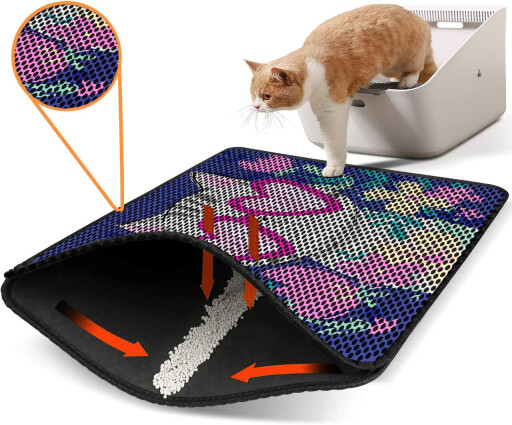 Covoras litiera pentru colectarea granulelor de nisip, Paws &amp; Whiskers, Nrszn0210, 50% PVC/50% poliester, Multicolor