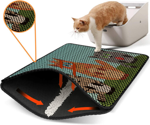 Covoras litiera pentru colectarea granulelor de nisip, Paws &amp; Whiskers, Nrszn0211, 50% PVC/50% poliester, Multicolor