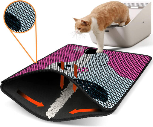 Covoras litiera pentru colectarea granulelor de nisip, Paws &amp; Whiskers, Nrszn0212, 50% PVC/50% poliester, Multicolor