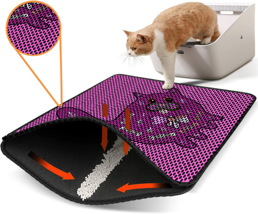 Covoras litiera pentru colectarea granulelor de nisip, Paws &amp; Whiskers, Nrszn0214, 50% PVC/50% poliester, Multicolor