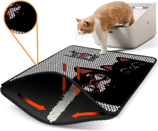 Covoras litiera pentru colectarea granulelor de nisip, Paws &amp; Whiskers, Nrszn0215, 50% PVC/50% poliester, Multicolor