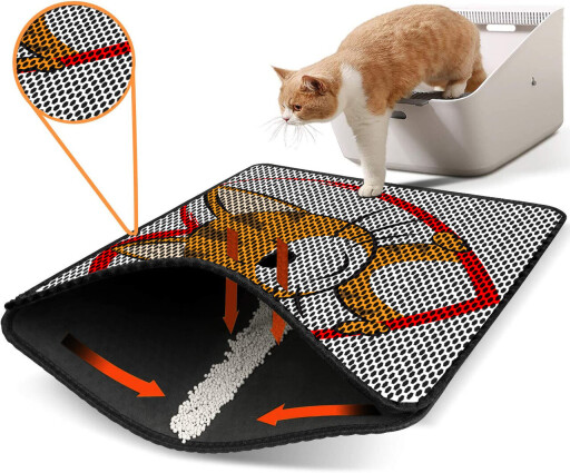 Covoras litiera pentru colectarea granulelor de nisip, Paws &amp; Whiskers, Nrszn0216, 50% PVC/50% poliester, Multicolor