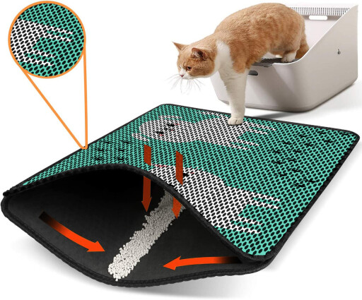 Covoras litiera pentru colectarea granulelor de nisip, Paws &amp; Whiskers, Nrszn0217, 50% PVC/50% poliester, Multicolor