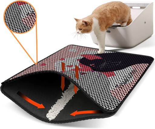 Covoras litiera pentru colectarea granulelor de nisip, Paws &amp; Whiskers, Nrszn0218, 50% PVC/50% poliester, Multicolor