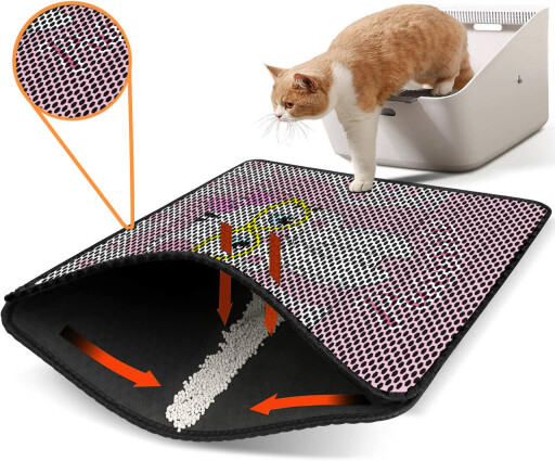 Covoras litiera pentru colectarea granulelor de nisip, Paws &amp; Whiskers, Nrszn0219, 50% PVC/50% poliester, Multicolor