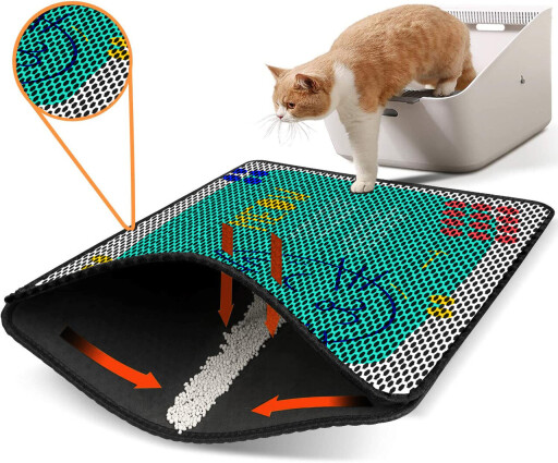 Covoras litiera pentru colectarea granulelor de nisip, Paws &amp; Whiskers, Nrszn0220, 50% PVC/50% poliester, Multicolor