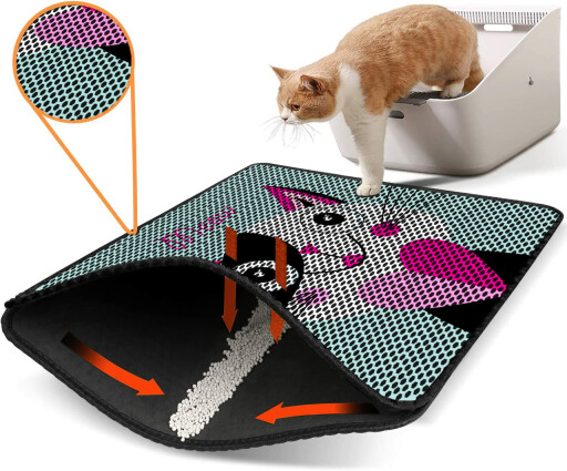 Covoras litiera pentru colectarea granulelor de nisip, Paws &amp; Whiskers, Nrszn0221, 50% PVC/50% poliester, Multicolor