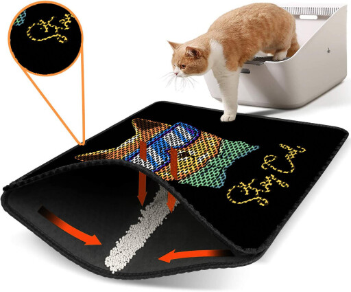 Covoras litiera pentru colectarea granulelor de nisip, Paws &amp; Whiskers, Nrszn0222, 50% PVC/50% poliester, Multicolor