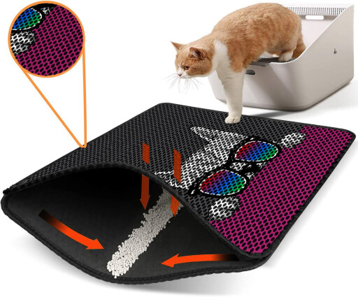 Covoras litiera pentru colectarea granulelor de nisip, Paws &amp; Whiskers, Nrszn0224, 50% PVC/50% poliester, Multicolor