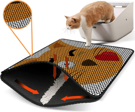 Covoras litiera pentru colectarea granulelor de nisip, Paws &amp; Whiskers, Nrszn0226, 50% PVC/50% poliester, Multicolor