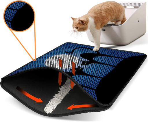 Covoras litiera pentru colectarea granulelor de nisip, Paws &amp; Whiskers, Nrszn0227, 50% PVC/50% poliester, Multicolor