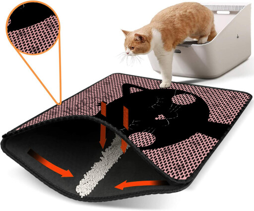 Covoras litiera pentru colectarea granulelor de nisip, Paws &amp; Whiskers, Nrszn0228, 50% PVC/50% poliester, Multicolor