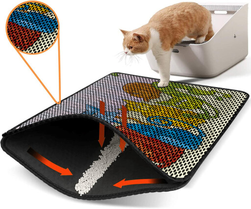 Covoras litiera pentru colectarea granulelor de nisip, Paws &amp; Whiskers, Nrszn0233, 50% PVC/50% poliester, Multicolor