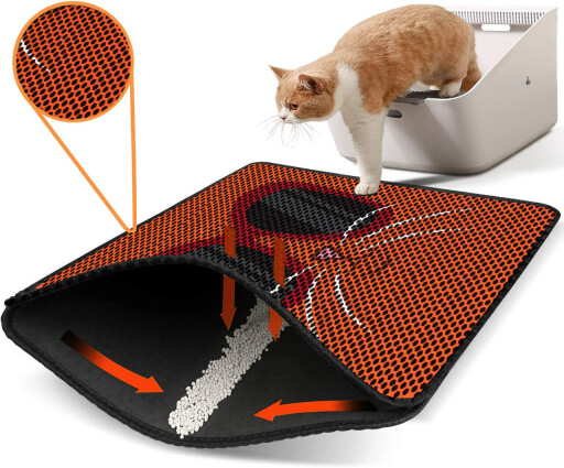Covoras litiera pentru colectarea granulelor de nisip, Paws &amp; Whiskers, Nrszn0234, 50% PVC/50% poliester, Multicolor