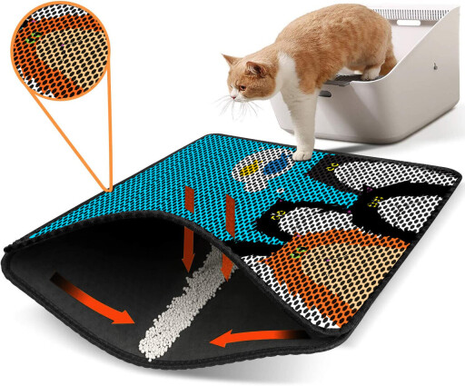 Covoras litiera pentru colectarea granulelor de nisip, Paws &amp; Whiskers, Nrszn0236, 50% PVC/50% poliester, Multicolor