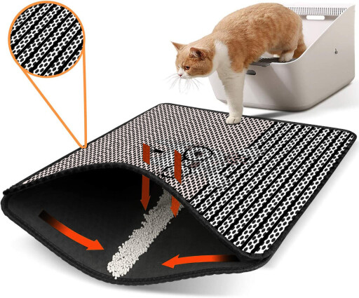 Covoras litiera pentru colectarea granulelor de nisip, Paws &amp; Whiskers, Nrszn0237, 50% PVC/50% poliester, Multicolor