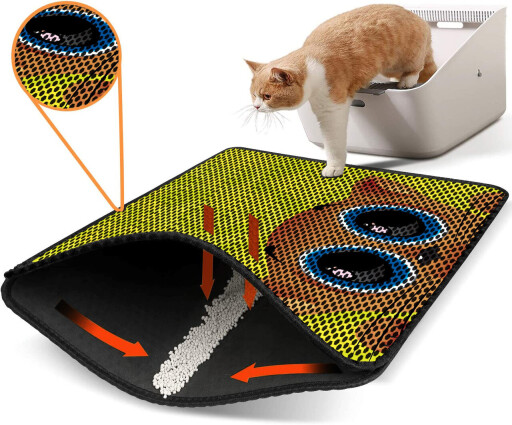 Covoras litiera pentru colectarea granulelor de nisip, Paws &amp; Whiskers, Nrszn0238, 50% PVC/50% poliester, Multicolor