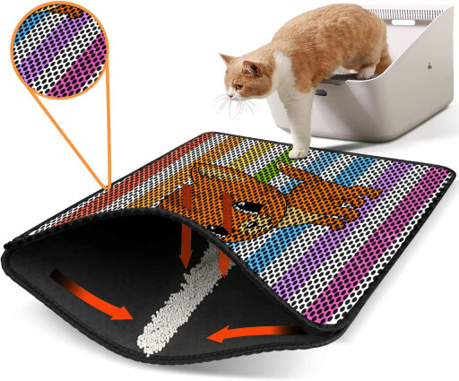 Covoras litiera pentru colectarea granulelor de nisip, Paws &amp; Whiskers, Nrszn0239, 50% PVC/50% poliester, Multicolor
