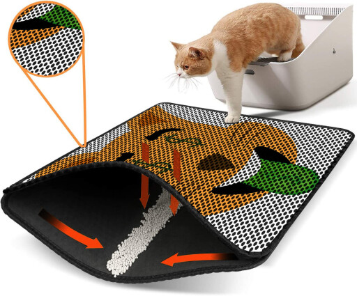 Covoras litiera pentru colectarea granulelor de nisip, Paws &amp; Whiskers, Nrszn0241, 50% PVC/50% poliester, Multicolor