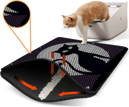 Covoras litiera pentru colectarea granulelor de nisip, Paws &amp; Whiskers, Nrszn0242, 50% PVC/50% poliester, Multicolor