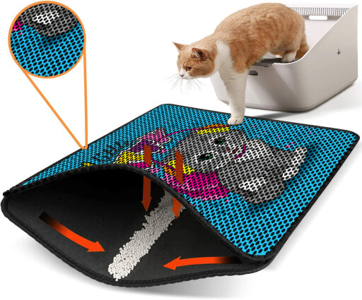 Covoras litiera pentru colectarea granulelor de nisip, Paws &amp; Whiskers, Nrszn0245, 50% PVC/50% poliester, Multicolor