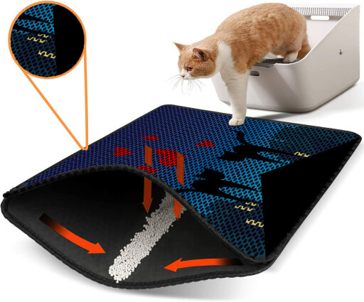Covoras litiera pentru colectarea granulelor de nisip, Paws &amp; Whiskers, Nrszn0246, 50% PVC/50% poliester, Multicolor