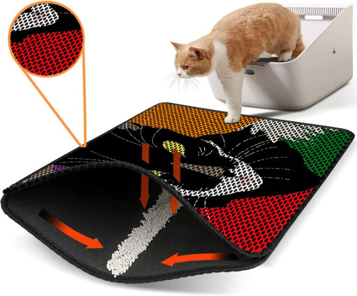 Covoras litiera pentru colectarea granulelor de nisip, Paws &amp; Whiskers, Nrszn0247, 50% PVC/50% poliester, Multicolor