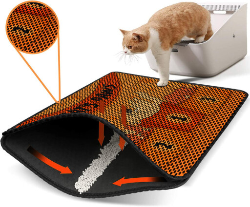 Covoras litiera pentru colectarea granulelor de nisip, Paws &amp; Whiskers, Nrszn0248, 50% PVC/50% poliester, Multicolor