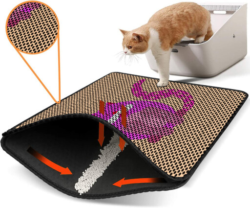 Covoras litiera pentru colectarea granulelor de nisip, Paws &amp; Whiskers, Nrszn0249, 50% PVC/50% poliester, Multicolor