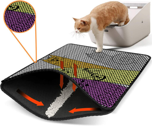 Covoras litiera pentru colectarea granulelor de nisip, Paws &amp; Whiskers, Nrszn0250, 50% PVC/50% poliester, Multicolor