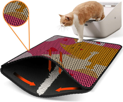 Covoras litiera pentru colectarea granulelor de nisip, Paws &amp; Whiskers, Nrszn0251, 50% PVC/50% poliester, Multicolor