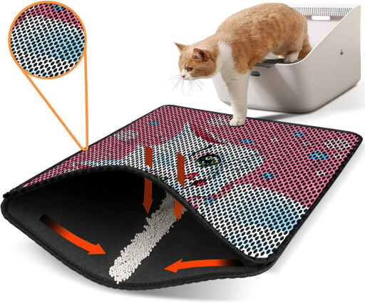 Covoras litiera pentru colectarea granulelor de nisip, Paws &amp; Whiskers, Nrszn0252, 50% PVC/50% poliester, Multicolor